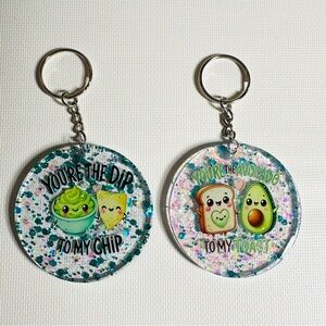 Hand Crafted Resin Avocado and Dip Keychain Set of 2